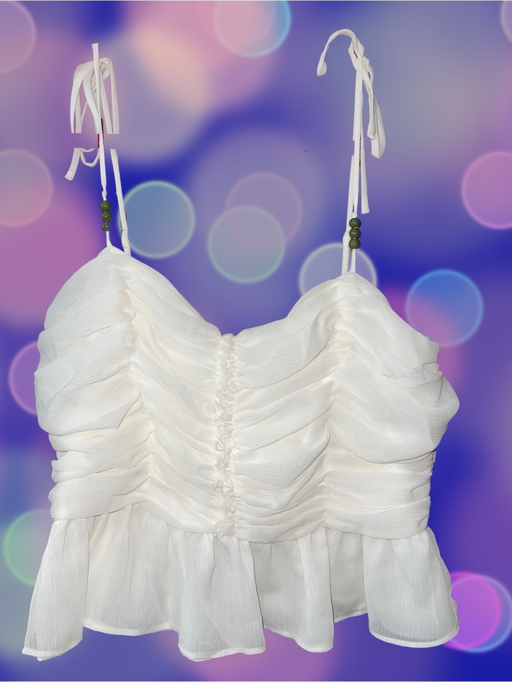 🆕#43~PARKER White Ruffled Tie-Strap Bustier Top Size, 8